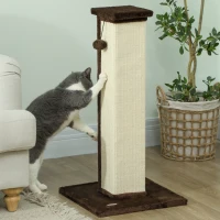 PawHut 32" Tall Cat Scratching Post for Indoor Cats and Kittens, Sisal Cat Scratcher with Hanging Ball Soft Plush, Brown(m-7)
