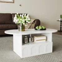 Cloud Coffee Table with Drawer and Open Storage, Particle Board, Cloud Coffee Table with Functional Design, 39.5" L x 23.5" W x 15" H, White(m-6)