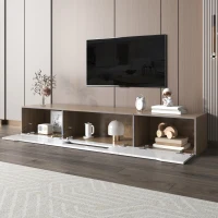 High-Gloss TV Stand with LED Lighting, Modern Design and Versatile Mounting Options, Easy to Install, 71" L x 12" W x 12" H, White+Wood(m-8)