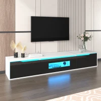 High-Gloss TV Stand with Colour-Changing LED Lighting and Versatile Mounting Options, Easy to Install, 71" L x 12" W x 12" H, Black+White(m-1)