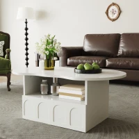 Cloud Coffee Table with Drawer and Open Storage, Particle Board, Cloud Coffee Table with Functional Design, 39.5" L x 23.5" W x 15" H, White(m-5)