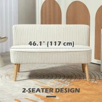 HOMCOM Modern 2 Seater Sofa, Upholstered Two Seater Couch with Rubber Wood Legs, Cream White(m-6)