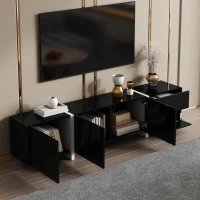Modern TV Cabinet with High Gloss Finish and LED Light Strip, Ample Storage Space, Easy Assembly, 67" L x 11.5" W x 11.5" H, Black(m-7)