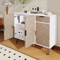 Modern Storage Cabinet with Drawer and Adjustable Shelves, Sideboard with Soft-Close Hinges, 35.5" L x 11.5" W x 28.5" H, White+Wood(m-6)