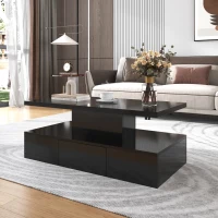 Modern High-Gloss Coffee Table with Hidden Drawer, Durable Particle Board, Modern Design, Easy to Install, 39.5" L x 19.5" W x 15.5" H, Black(m-6)