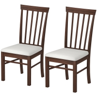 HOMCOM Wooden Dining Chairs Set of 2, Farmhouse Upholstered Kitchen Chairs with Rubber Wood Frame, Dark Brown and Beige