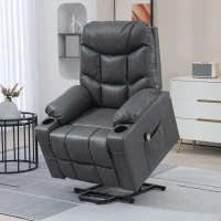 HOMCOM Lift Chair for Elderly, PU Leather Electric Recliner Chair with Quick Assembly, Remote, Cup Holders, Side Pockets, Grey(m-8)