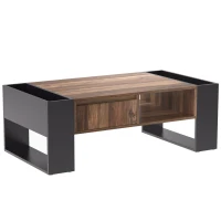 Wood Grain Coffee Table with Handleless Drawer, Double Storage Compartments, Easy Assembly, 43.5" L x 23.5" W x 15.5" H, Grey+Wood(m-10)
