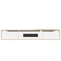 High-Gloss TV Stand with LED Lighting, Modern Design and Versatile Mounting Options, Easy to Install, 71" L x 12" W x 12" H, White+Wood(m-2)