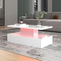Modern High-Gloss Coffee Table with Hidden Drawer, Particle Board Construction, Modern Design, Easy to Install, 39.5" L x 19.5" W x 15.5" H, White(m-6)