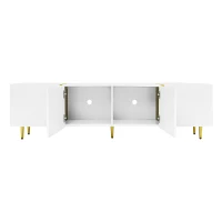 High-Gloss TV Stand with 4 Doors and Modern Minimalist Design, Soft-Close Hinges, Modern Design, Easy to Install, 67" L x 13.5" W x 18" H, White(m-12)