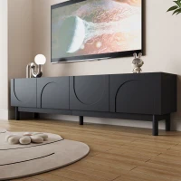 Modern TV Stand with Wave Shaped Doors, Ample Storage and Sturdy Legs, Functional Design, Easy to Install, 66.5" L x 13.5" W x 18" H, Black(m-4)