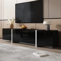 Modern TV Cabinet with High Gloss Finish and LED Light Strip, Ample Storage Space, Easy Assembly, 67" L x 11.5" W x 11.5" H, Black(m-1)