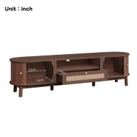 Rattan TV Stand with Solid Wood Doors and Drawers, Natural Country Style Storage Solution, Easy Installation, 65" L x 14.5" W x 18" H, Natural Walnut(m-4)