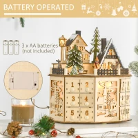 HOMCOM Wooden Christmas Advent Calendar, Lighted 24 Days Countdown to Christmas Table Decoration with Drawers for Kids and Adults, Battery Operated, Natural(m-7)