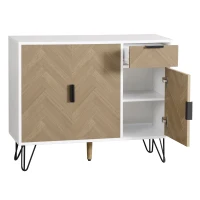 Modern Storage Cabinet with Drawer and Adjustable Shelves, Sideboard with Soft-Close Hinges, 35.5" L x 11.5" W x 28.5" H, White+Wood(m-12)