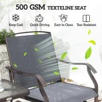 Outsunny 3 Piece Outdoor Glider Chair with Coffee Table Bistro Set, 2 Patio Rocking Swing Chairs with Breathable Sling Fabric, Glass Tabletop, for Backyard, Garden and Porch, Gray(m-5)