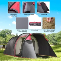 Outsunny Pop Up Camping Tent for 2-3 Person Tent with Screen Room Zippered Doors Carry Bag for Fishing Hiking Dark Grey(m-4)