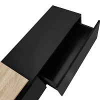 Modern TV Cabinet with Glass Shelves and LED Lighting, Stylish Storage Solution, Modern and Stylish Design, 67" L x 13" W x 13" H, Black+Natural(m-11)