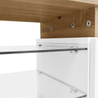 Modern TV Stand with Glass Shelves and LED Lighting, High-Gloss Finish, Smart Storage Solution, 67" L x 13" W x 13" H, White+Natural(m-9)
