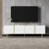High-Gloss TV Stand with 4 Doors and Modern Minimalist Design, Soft-Close Hinges, Modern Design, Easy to Install, 67" L x 13.5" W x 18" H, White(m-4)