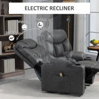 HOMCOM Lift Chair for Elderly, PU Leather Electric Recliner Chair with Quick Assembly, Remote, Cup Holders, Side Pockets, Grey(m-5)
