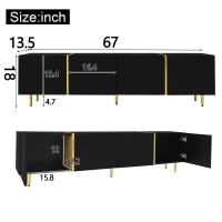 High-Gloss TV Stand with 4 Doors, Modern Design and Soft-Close Hinges, Modern Design, Easy to Install, 67" L x 13.5" W x 18" H, Black(m-3)