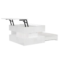 High-Gloss Coffee Table with Glass Top and LED Light, Storage Drawer and Adjustable Height, Easy to Install, 26" L x 21.5" W x 21.5" H, White(m-14)
