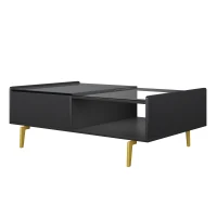 High-Gloss Coffee Table with LED Lighting and Glass Top, Adjustable Heigh, Storage Compartments, Easy to Install, 43.5" L x 21.5" W x 15.5" H, Black(m-14)