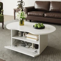 Cloud Coffee Table with Drawer and Open Storage, Particle Board, Cloud Coffee Table with Functional Design, 39.5" L x 23.5" W x 15" H, White(m-4)