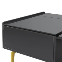 High-Gloss Coffee Table with LED Lighting and Glass Top, Adjustable Heigh, Storage Compartments, Easy to Install, 43.5" L x 21.5" W x 15.5" H, Black(m-9)