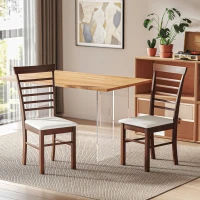 HOMCOM Wooden Dining Chairs Set of 2, Farmhouse Upholstered Kitchen Chairs with Rubber Wood Frame, Dark Brown and Beige(m-10)