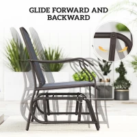 Outsunny 3 Piece Outdoor Glider Chair with Coffee Table Bistro Set, 2 Patio Rocking Swing Chairs with Breathable Sling Fabric, Glass Tabletop, for Backyard, Garden and Porch, Gray(m-4)