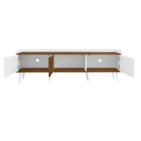 TV Stand with Three Doors and Sturdy Wooden Legs, Raised Edge for Safety, Easy to Install, 63" L x 15.5" W x 19.5" H, White+Natural(m-12)