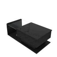 High-Gloss Coffee Table with Tempered Glass Top and LED Light Strip, Adjustable Height, Easy to Install, 39.5" L x 19.5" W x 13" H, Black(m-11)