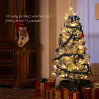 HOMCOM 5ft Prelit Artificial Christmas Tree with Blue Ornaments, Flocked Christmas Tree with LED Lights for Holiday(m-4)