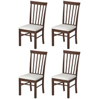HOMCOM Wooden Dining Chairs Set of 4, Farmhouse Upholstered Kitchen Chairs with Rubber Wood Frame, Dark Brown and Beige(m-1)