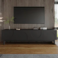 Modern TV Stand with Wave Shaped Doors, Ample Storage and Sturdy Legs, Functional Design, Easy to Install, 66.5" L x 13.5" W x 18" H, Black(m-6)