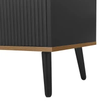 TV Stand with Three Doors, Raised Edge for Safety, Sturdy Wooden Legs, Modern Design, Easy to Install, 63" L x 15.5" W x 19.5" H, Black+Natural(m-8)