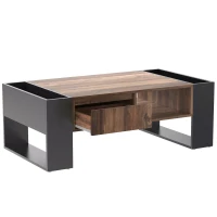 Wood Grain Coffee Table with Handleless Drawer, Double Storage Compartments, Easy Assembly, 43.5" L x 23.5" W x 15.5" H, Grey+Wood(m-9)
