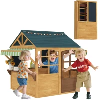 Qaba Wooden Outdoor Playhouse, Foldable Kids Cottage with Windows, Working Door, Snack Bars, Waterproof Covers, for 3-8 Years(m-11)
