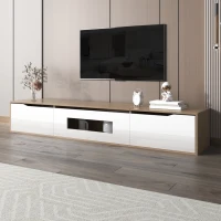 High-Gloss TV Stand with LED Lighting, Modern Design and Versatile Mounting Options, Easy to Install, 71" L x 12" W x 12" H, White+Wood(m-5)