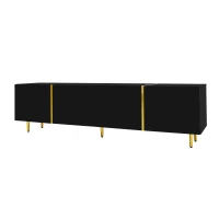 High-Gloss TV Stand with 4 Doors, Modern Design and Soft-Close Hinges, Modern Design, Easy to Install, 67" L x 13.5" W x 18" H, Black(m-9)