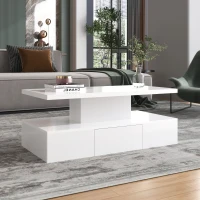 Modern High-Gloss Coffee Table with Hidden Drawer, Particle Board Construction, Modern Design, Easy to Install, 39.5" L x 19.5" W x 15.5" H, White(m-8)