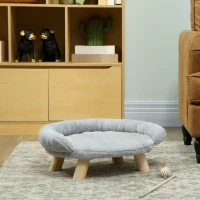 PawHut Elevated Dog Sofa Bed, Cat Couch with Washable Cover, Wooden Legs, for Miniature Dogs, Grey(m-9)
