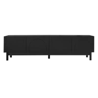 Modern TV Stand with Wave Shaped Doors, Ample Storage and Sturdy Legs, Functional Design, Easy to Install, 66.5" L x 13.5" W x 18" H, Black(m-2)