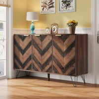 Unique Three-Door Sideboard with Adjustable Shelves, Sturdy and Stable Construction, Easy Assembly, 47" L x 14" W x 29.5" H, Natural(m-4)