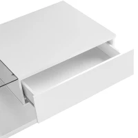 High-Gloss Coffee Table with Glass and LED Effect, Modern Design with Storage Compartment, Easy to Install, 41.5" L x 21.5" W x 12.5" H, White(m-9)