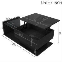 High-Gloss Coffee Table with Tempered Glass Top and LED Light Strip, Adjustable Height, Easy to Install, 39.5" L x 19.5" W x 13" H, Black(m-3)
