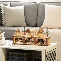 HOMCOM Christmas Village House Decoration, Pre-lit Winter Wonderland with 15 Battery Operated LED Lights, Indoor Room Decor Collection(m-8)